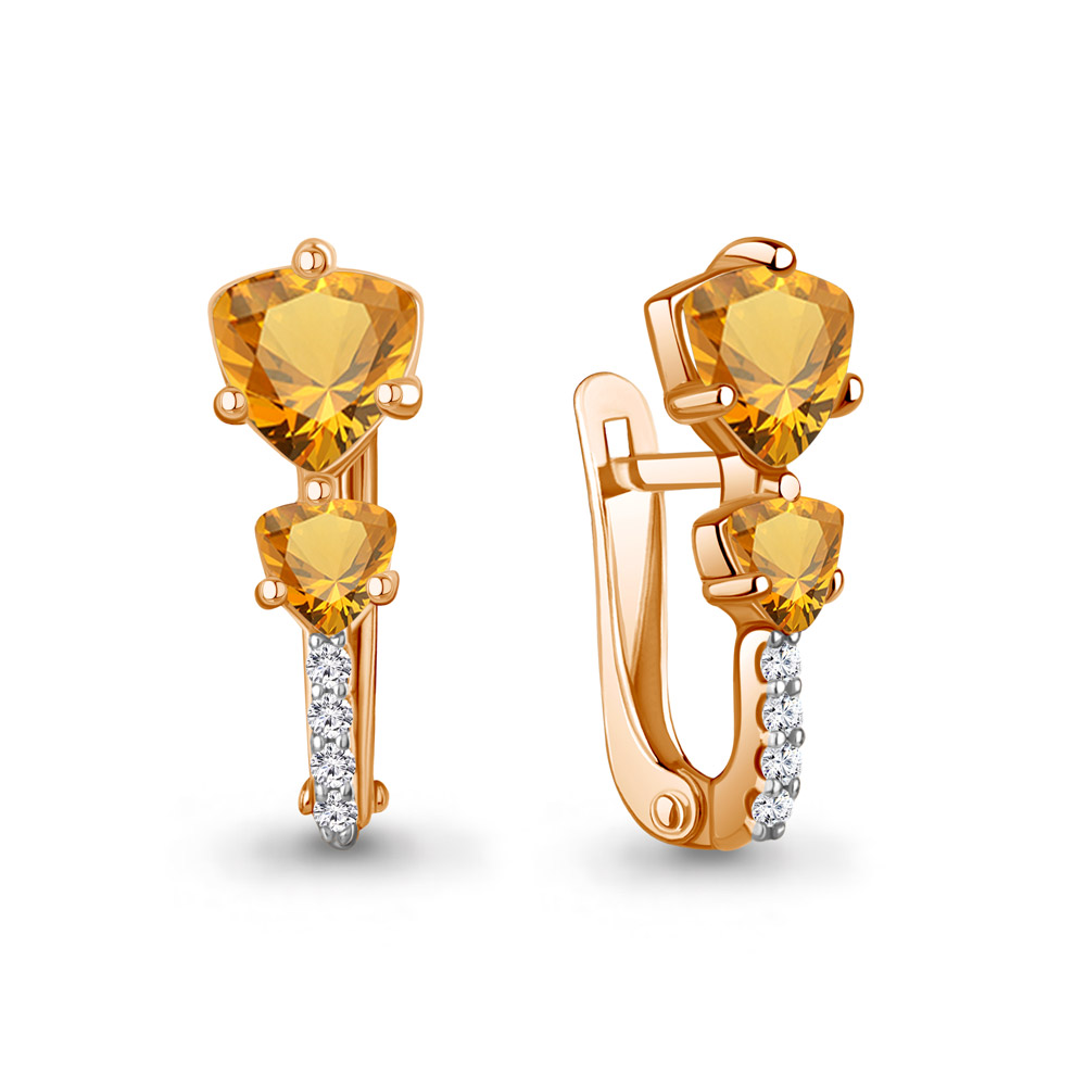 4413306А Серьги из Золота с фианитами, цитринами