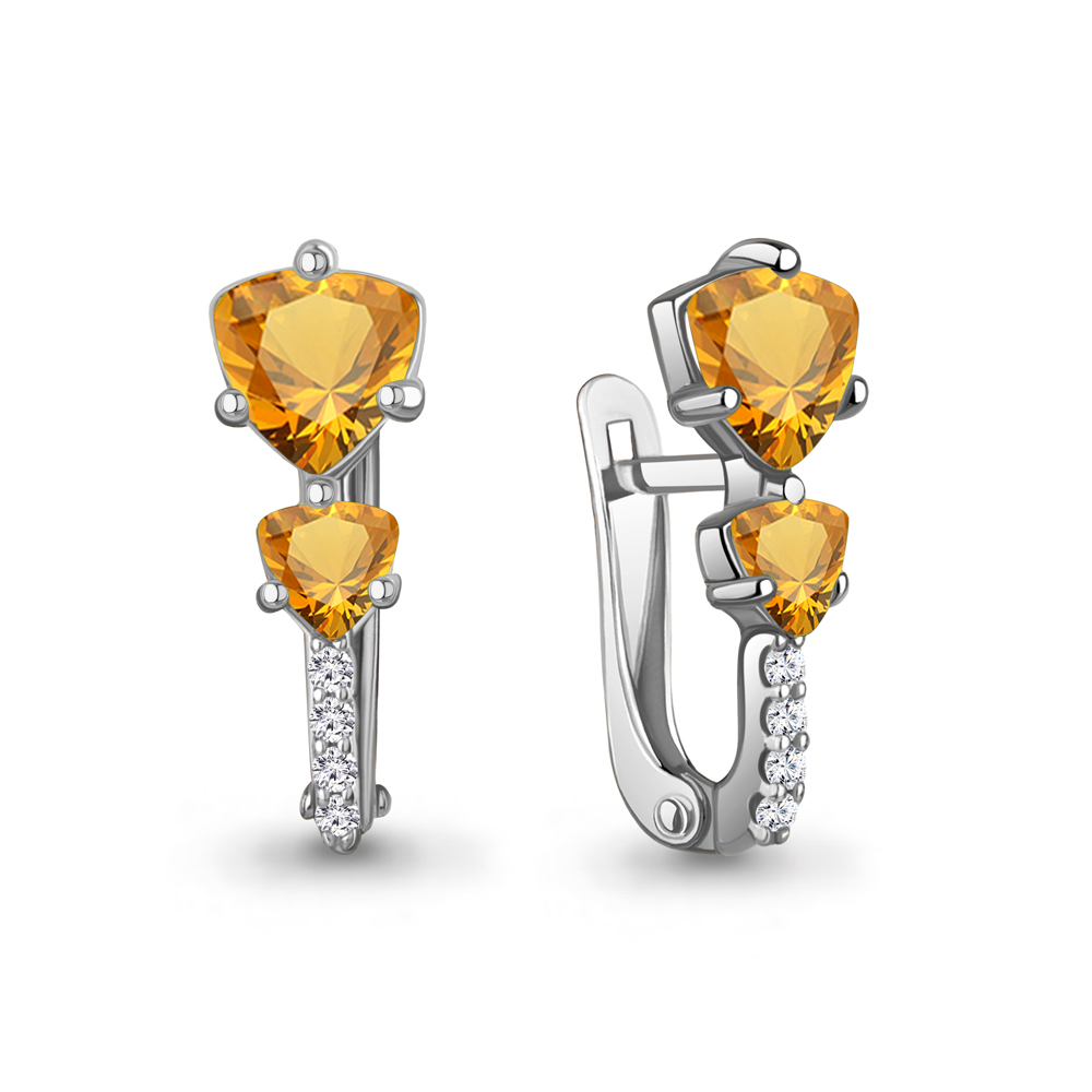 4413306А Серьги из Серебра с фианитами, цитринами