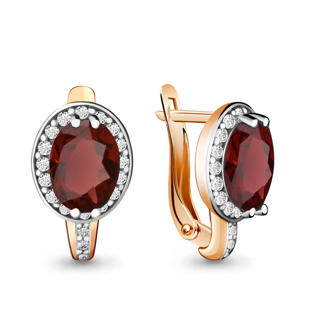 4413703А Серьги из Золота с гранатами, фианитами