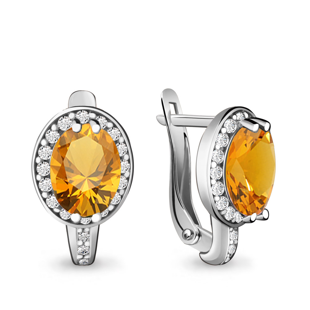 4413706А Серьги из Серебра с фианитами, цитринами