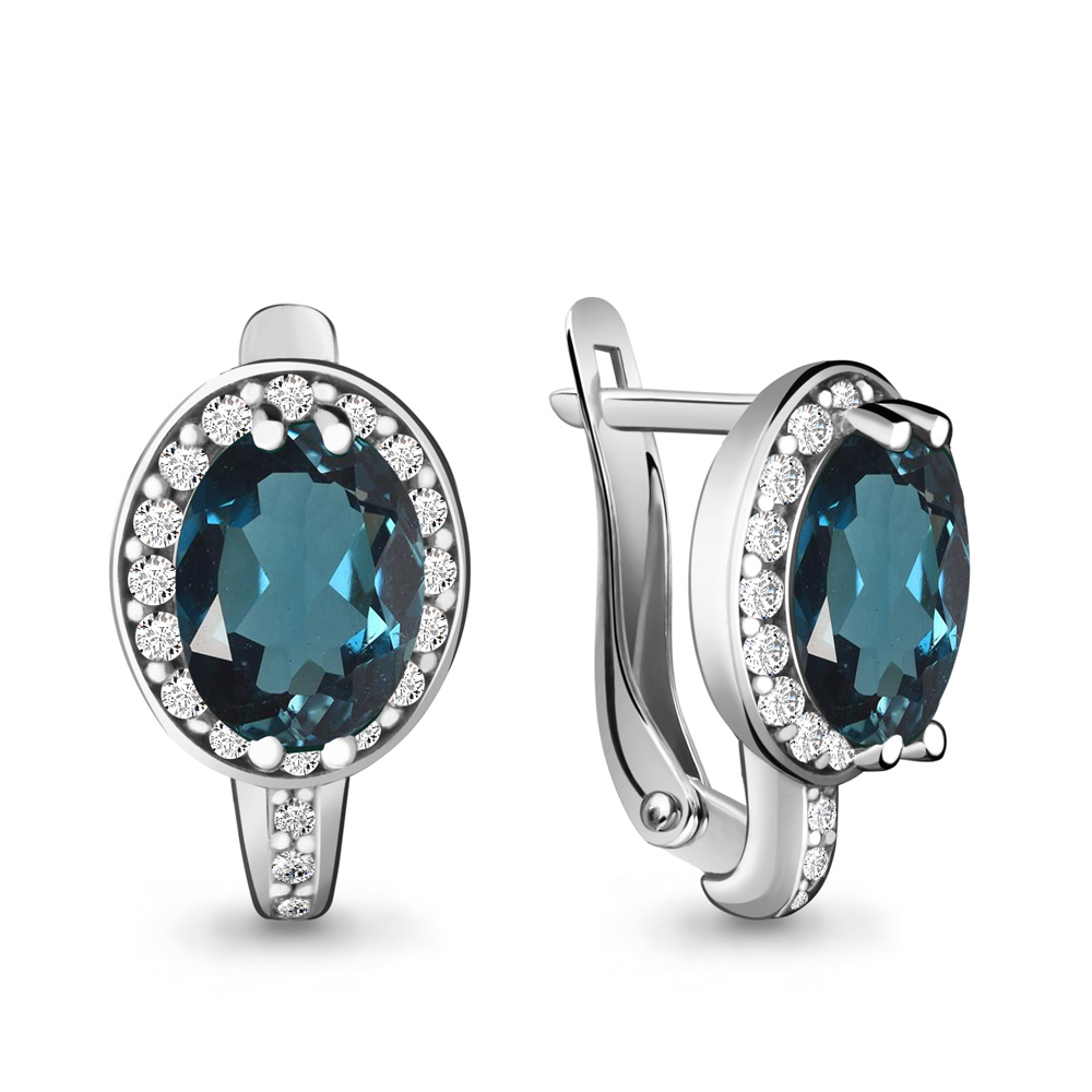 Серьги из Серебра с топазами лондон блю, фианитами, артикул 4413708А -  AQUAMARINE Jewelry