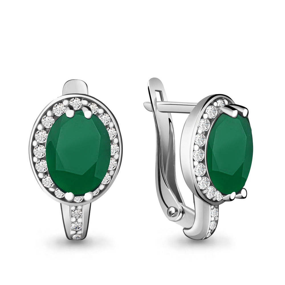 4413709А Серьги из Серебра с агатами, фианитами