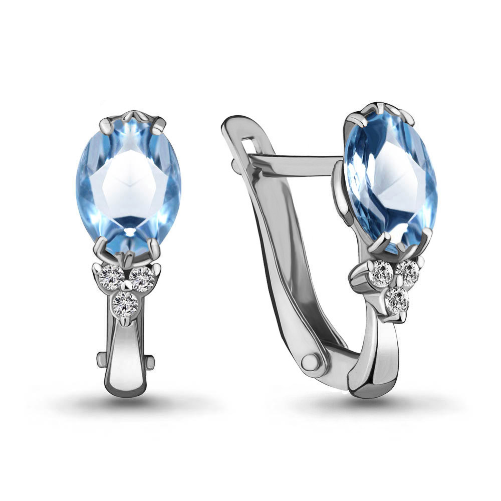 4414005А Серьги из Серебра с топазами свисс блю, фианитами
