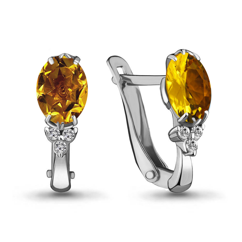 4414006А Серьги из Серебра с фианитами, цитринами