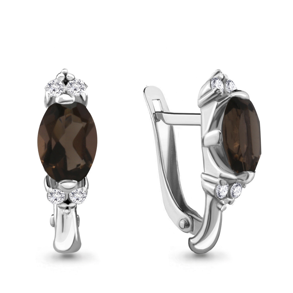 4414101 Серьги из Серебра с кварцами дымчатыми, фианитами