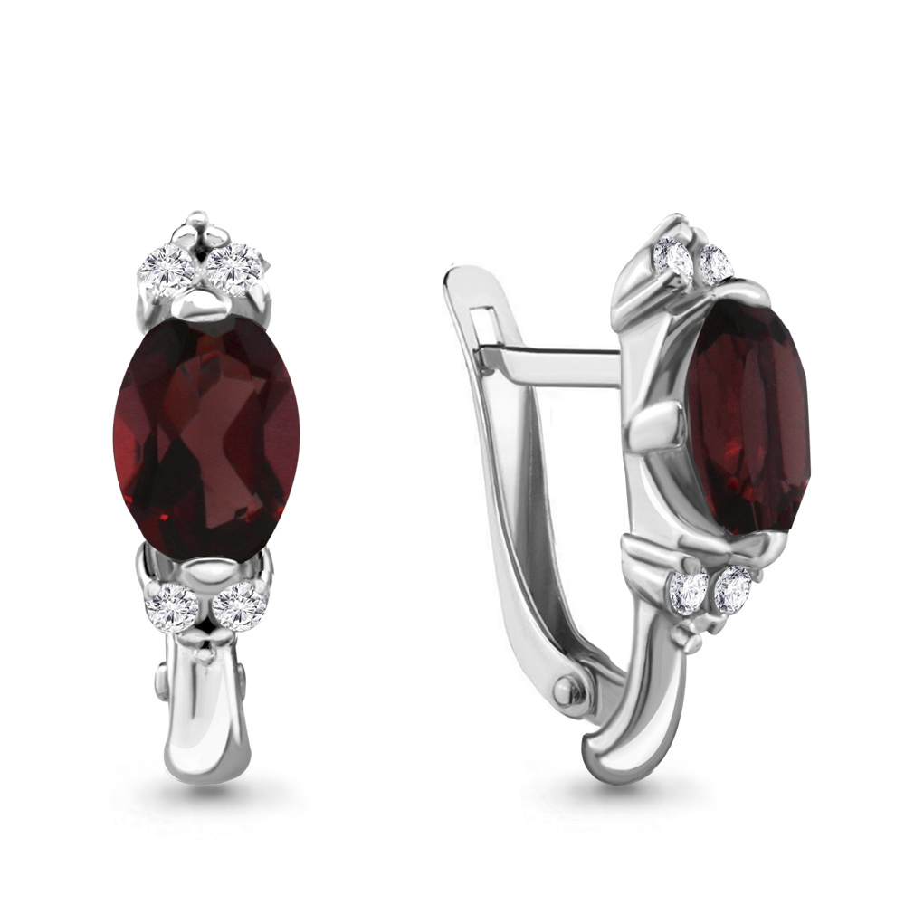 4414103А Серьги из Серебра с гранатами, фианитами
