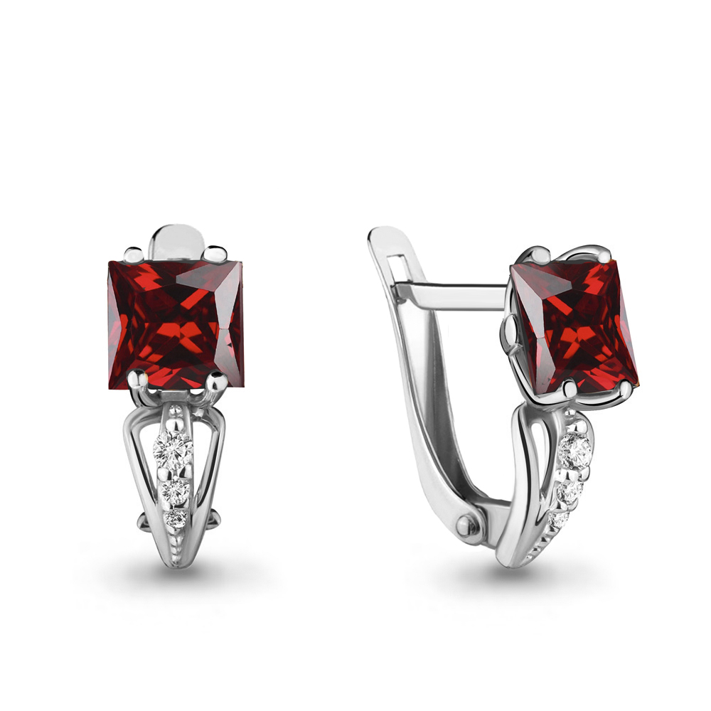4414503А Серьги из Серебра с гранатами, фианитами