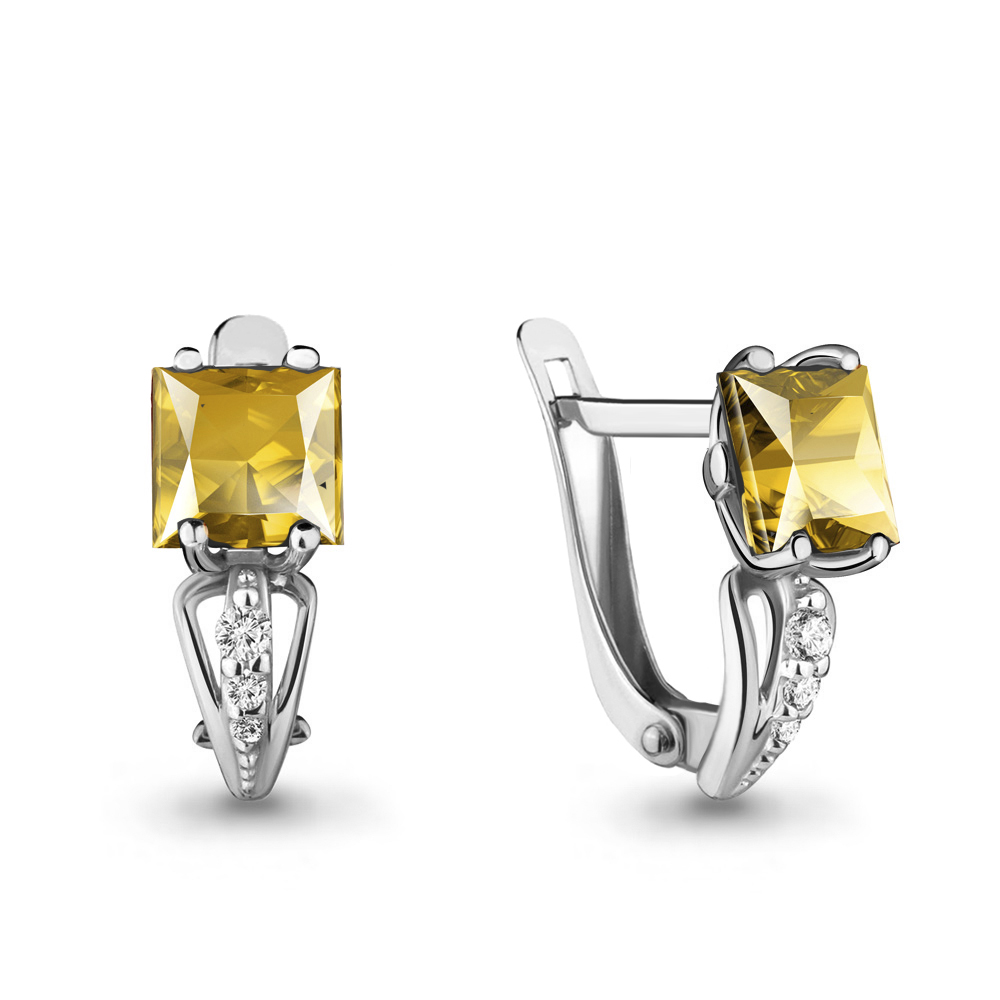 4414506А Серьги из Серебра с фианитами, цитринами