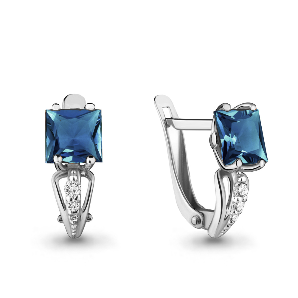 4414508А Серьги из Серебра с топазами лондон блю, фианитами