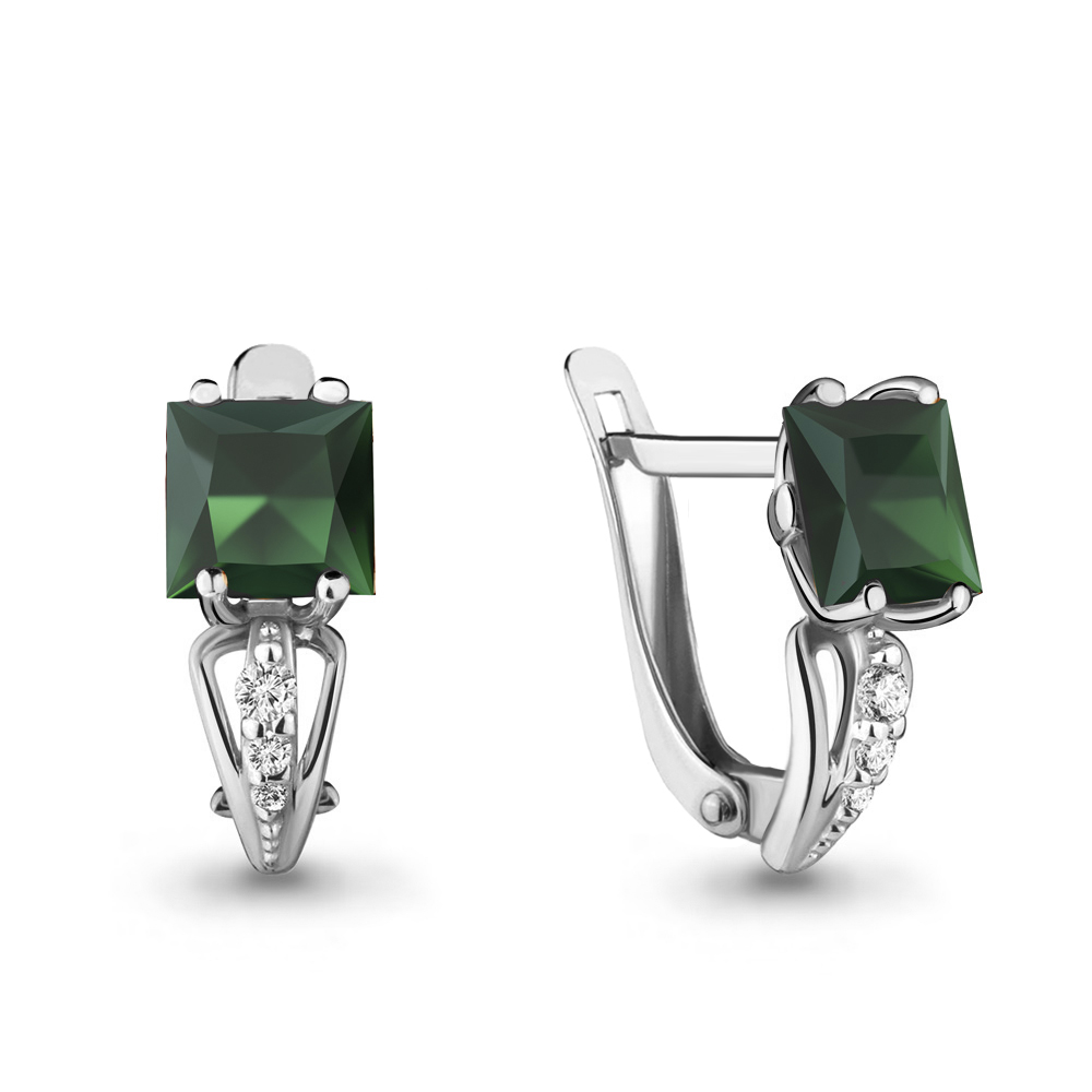 4414509А Серьги из Серебра с агатами, фианитами