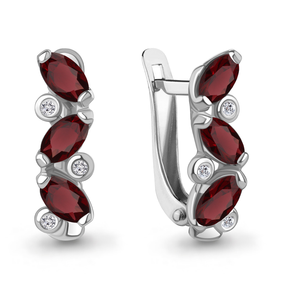 4415803 Серьги из Серебра с гранатами, фианитами