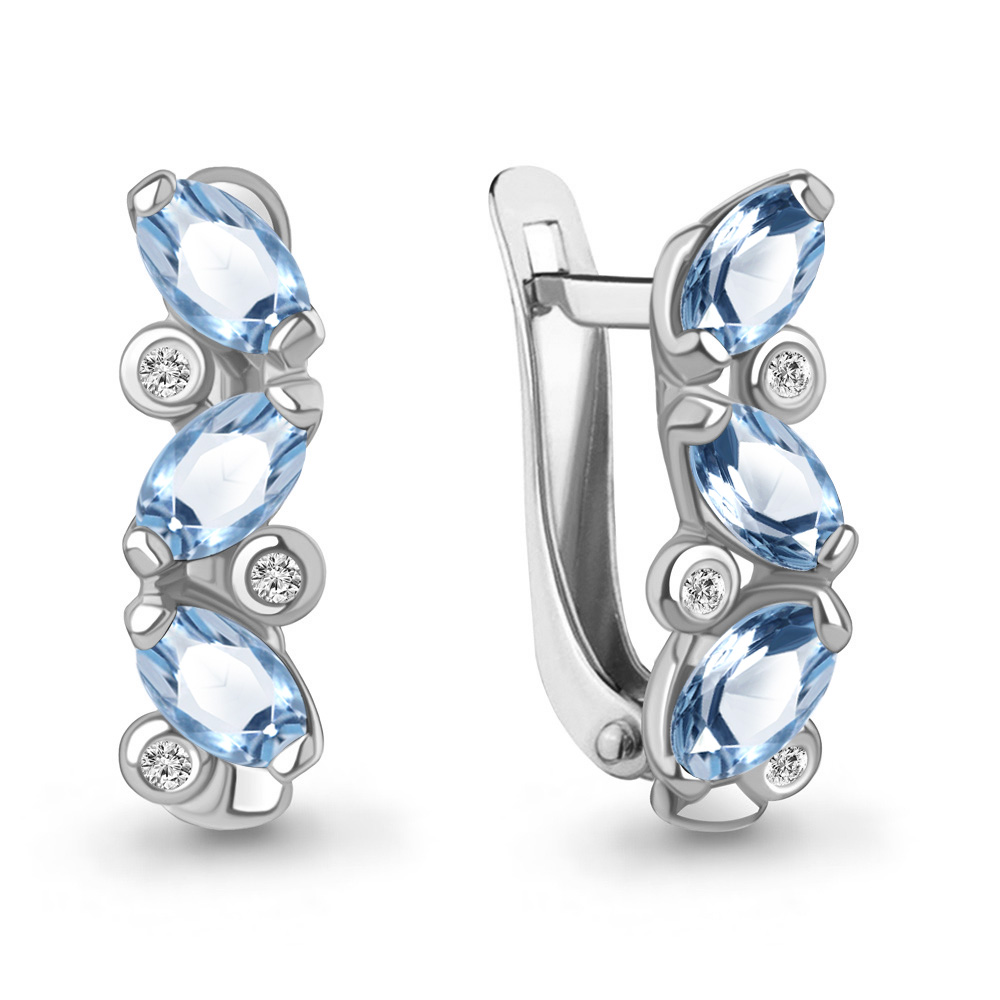 4415805А Серьги из Серебра с топазами свисс блю, фианитами