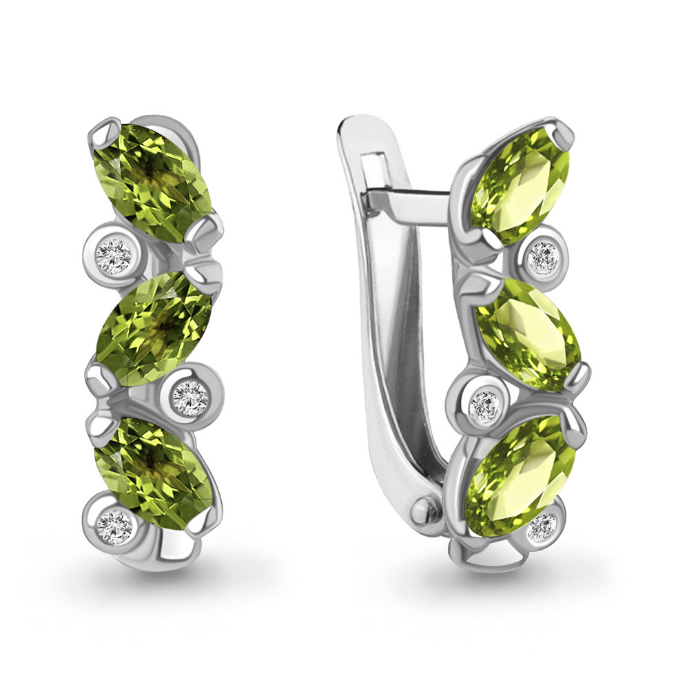 4415807 Серьги из Серебра с фианитами, хризолитами