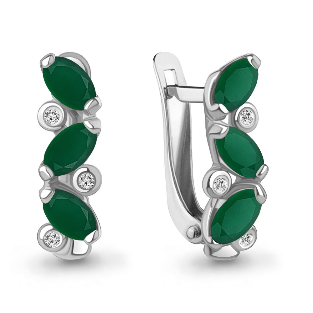 4415809А Серьги из Серебра с агатами, фианитами