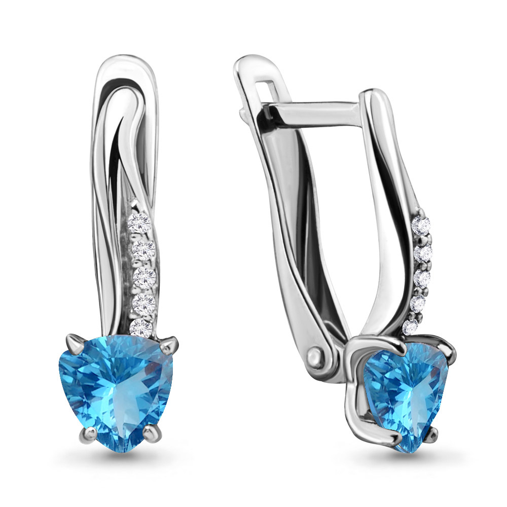 4418805А Серьги из Серебра с топазами свисс блю, фианитами