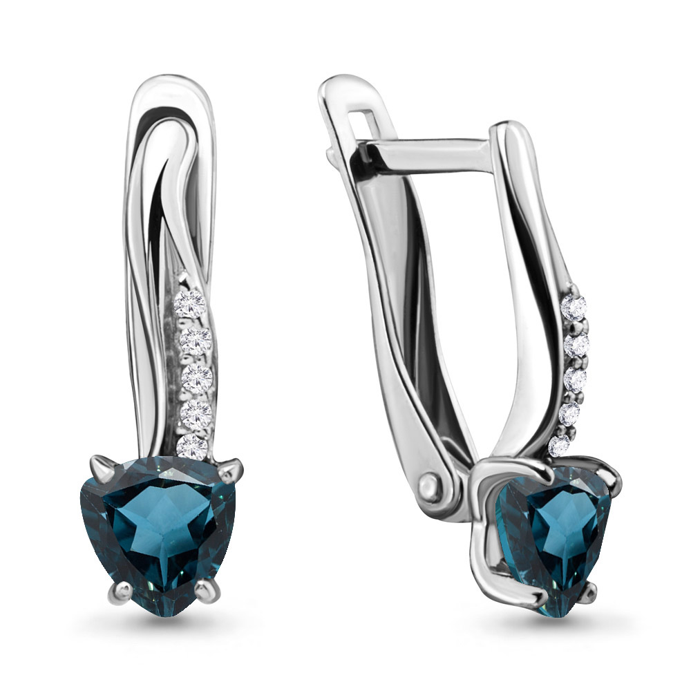 4418808А Серьги из Серебра с топазами лондон блю, фианитами