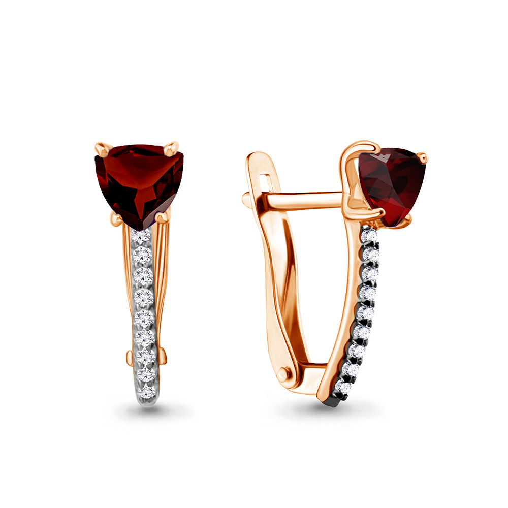 4418903А Серьги из Золота с гранатами, фианитами