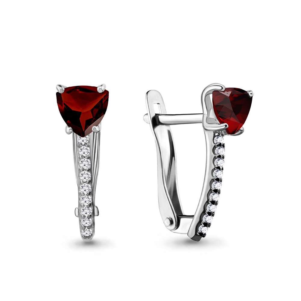 4418903А Серьги из Серебра с гранатами, фианитами