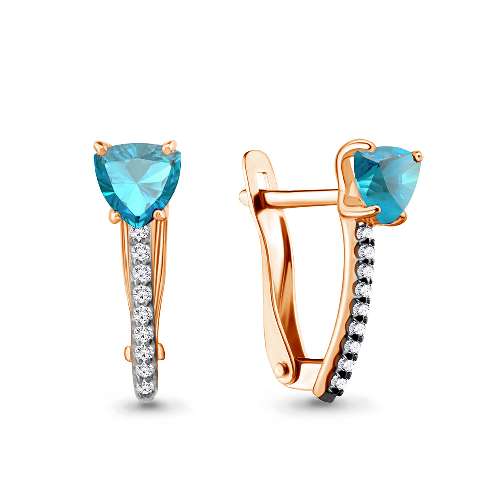 4418905А Серьги из Золота с топазами свисс блю, фианитами