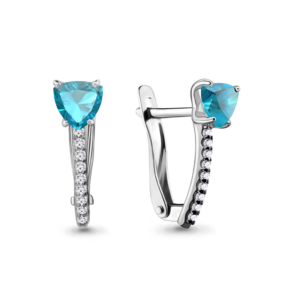 4418905А Серьги из Серебра с топазами свисс блю, фианитами