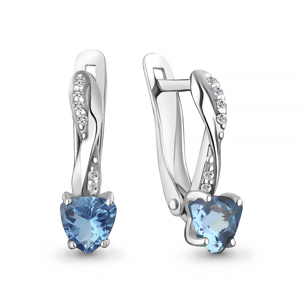 4419005А Серьги из Серебра с топазами свисс блю, фианитами