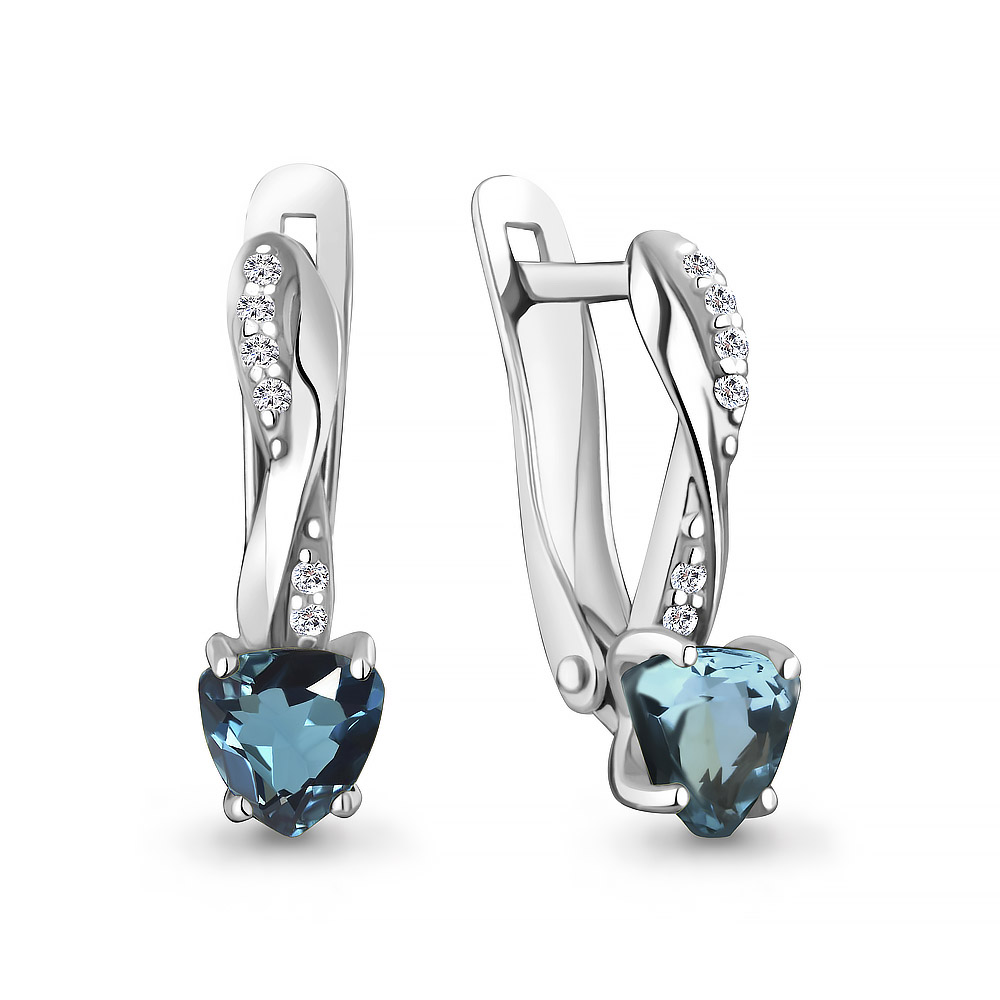 4419008А Серьги из Серебра с топазами лондон блю, фианитами
