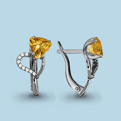 4419106А Серьги из Серебра с фианитами, цитринами