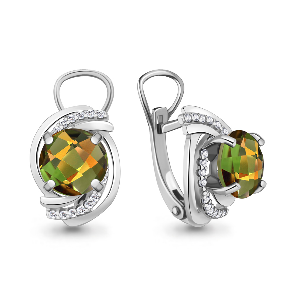 4421019А Серьги из Серебра с султанитами иск., фианитами
