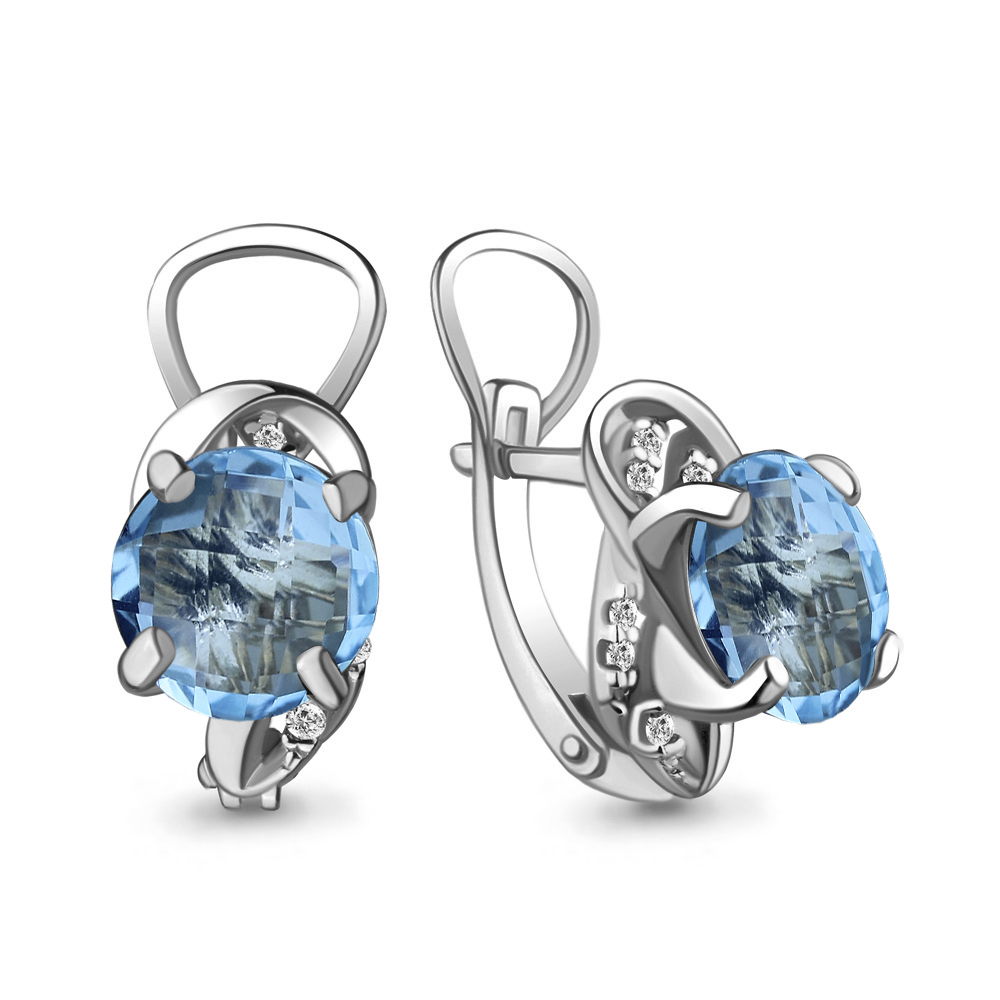 4421402А Серьги из Серебра с топазами скай блю, фианитами