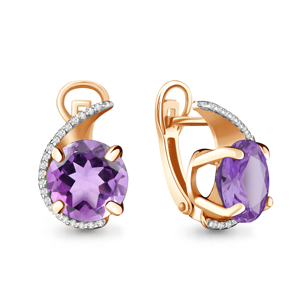 4422104А Серьги из Золота с аметистами, фианитами