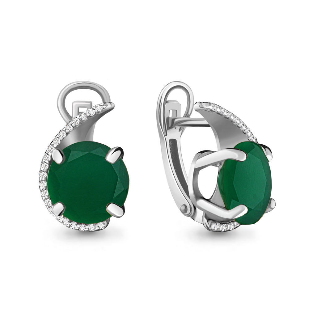 4422109А Серьги из Серебра с агатами, фианитами