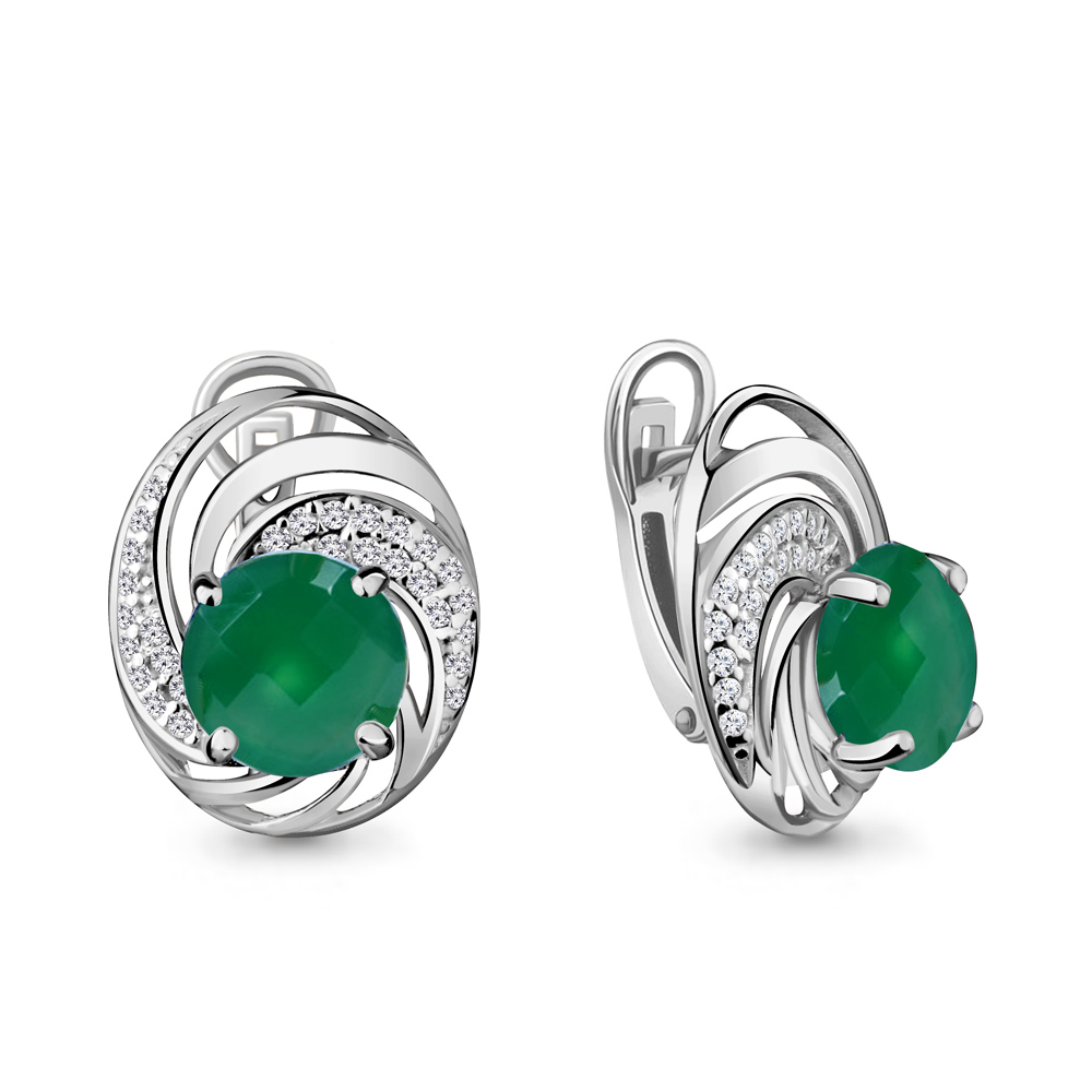 4422509А Серьги из Серебра с агатами, фианитами