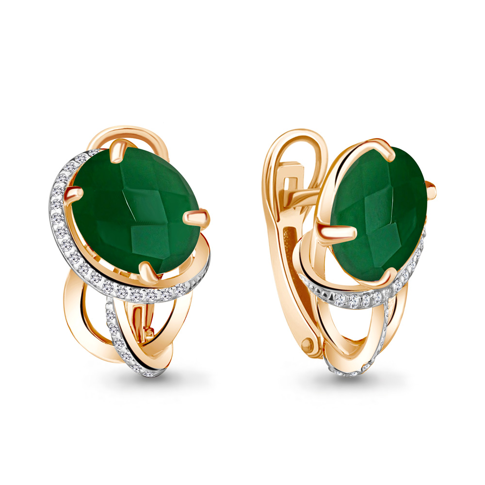 4422909А Серьги из Золота с агатами, фианитами