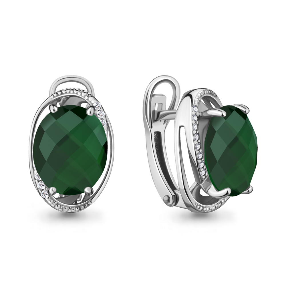 4423209А Серьги из Серебра с агатами, фианитами
