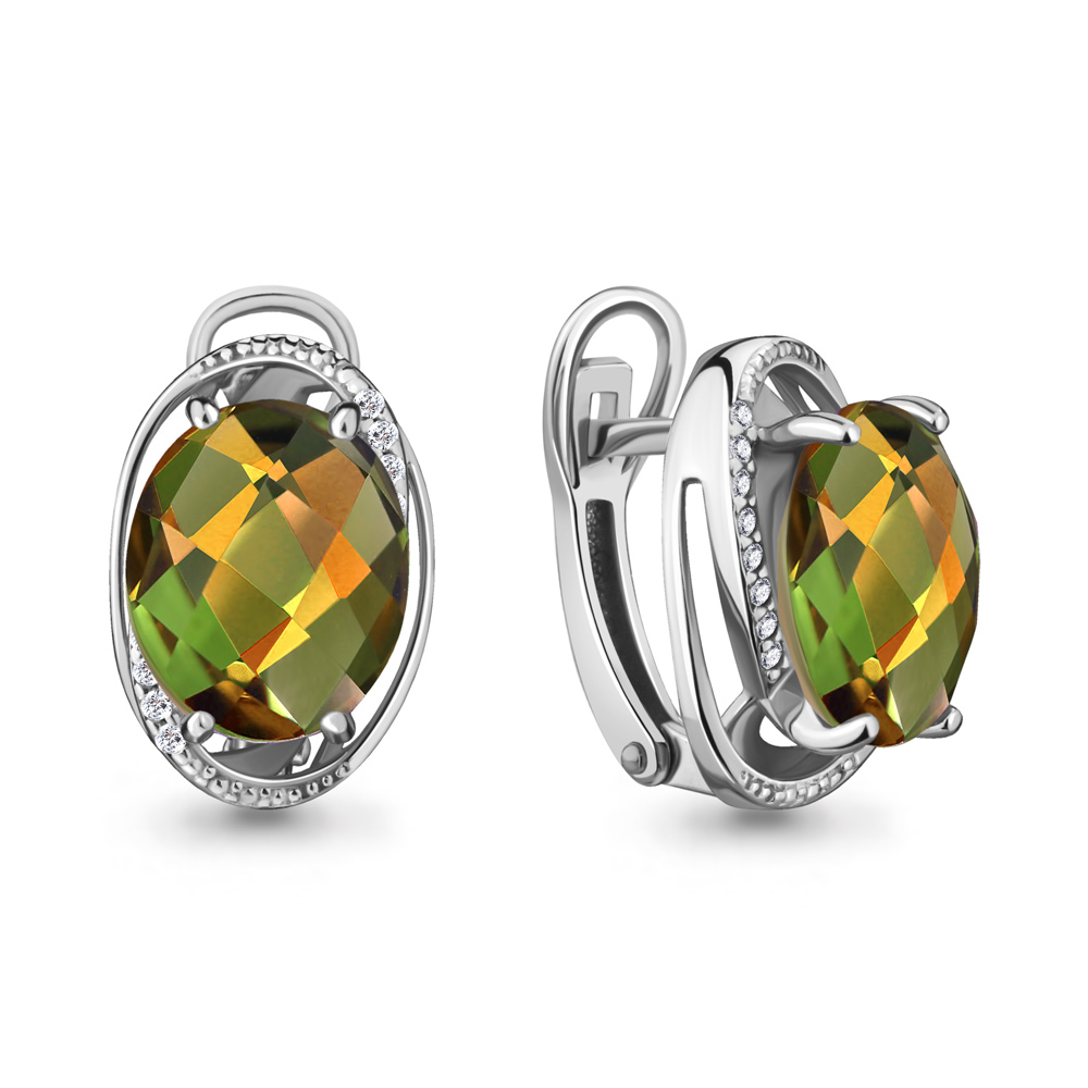 4423219А Серьги из Серебра с султанитами иск., фианитами