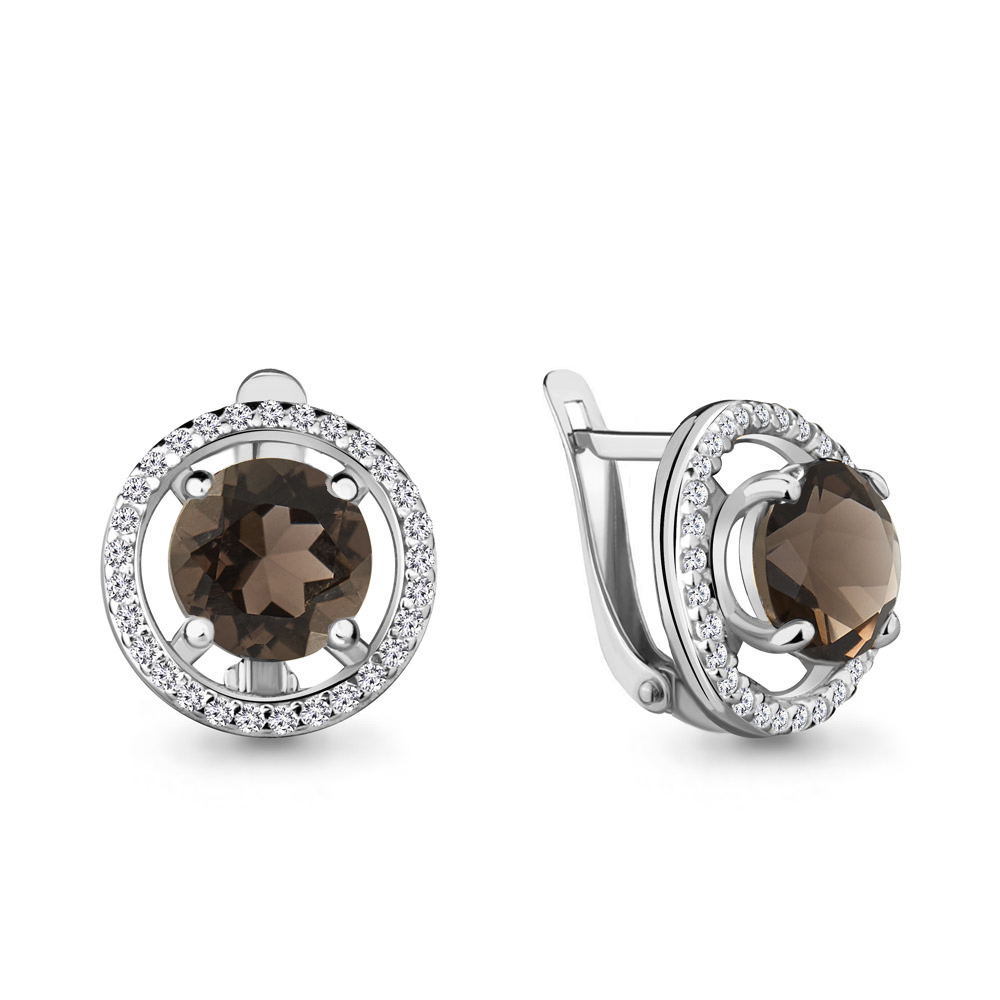 4424501А Серьги из Серебра с раухтопазами, фианитами