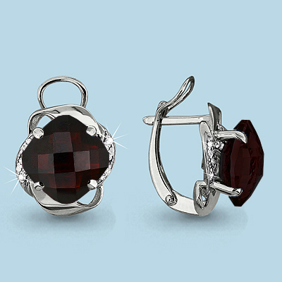 4424703А Серьги из Серебра с гранатами, фианитами