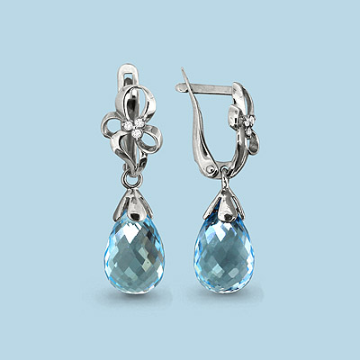 4425602А Серьги из Серебра с топазами скай блю, фианитами