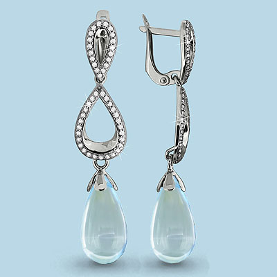 4426702А Серьги из Серебра с топазами скай блю, фианитами