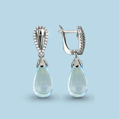 4426902А Серьги из Серебра с топазами скай блю, фианитами