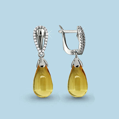 4426906А Серьги из Серебра с фианитами, цитринами