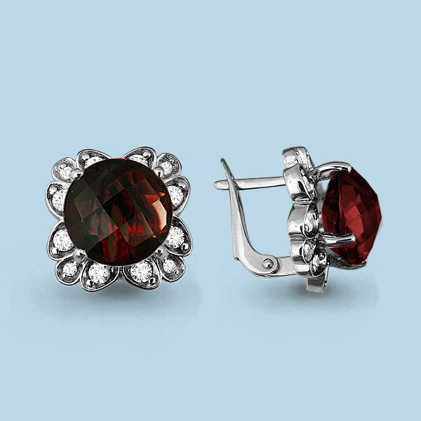 4428203А Серьги из Серебра с гранатами, фианитами