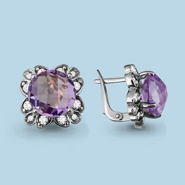 4428204А Серьги из Серебра с аметистами, фианитами