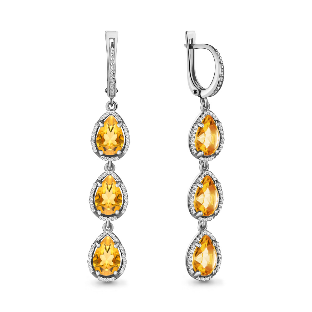 4428906А Серьги из Серебра с фианитами, цитринами