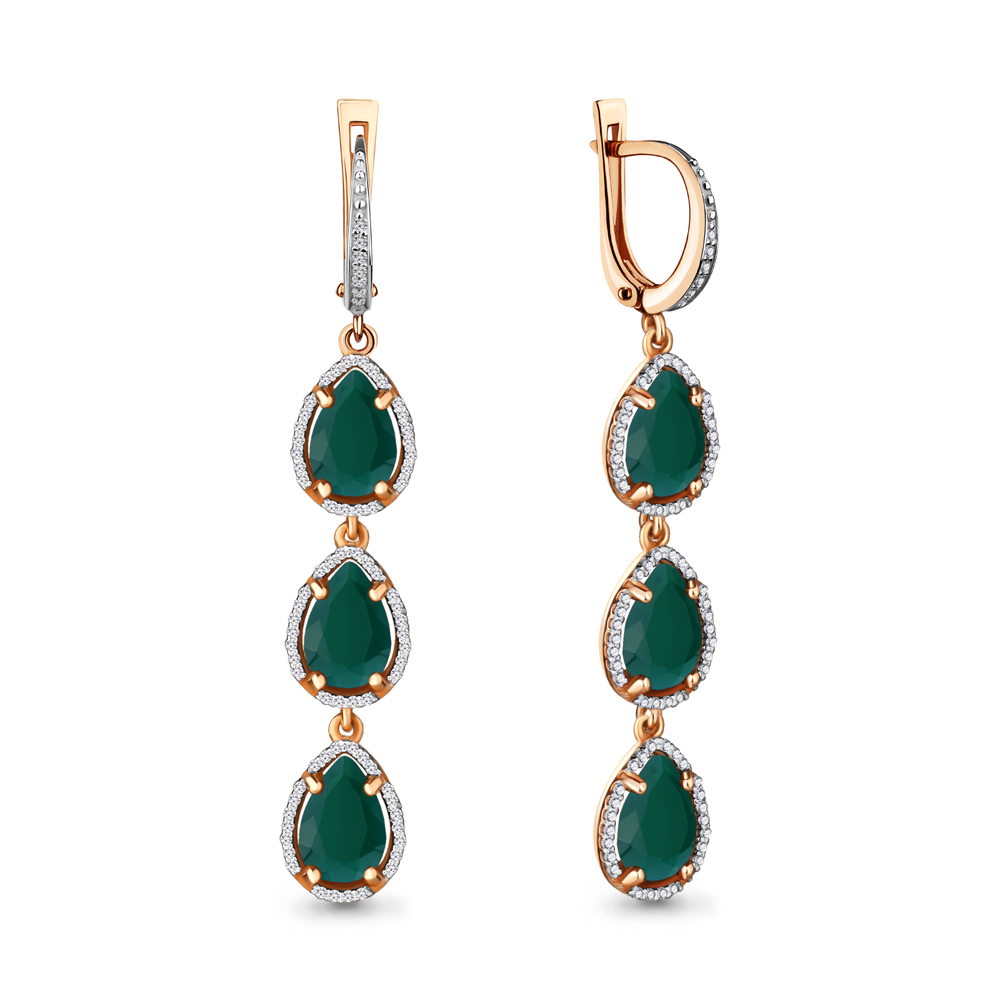 4428909А Серьги из Золота с агатами, фианитами