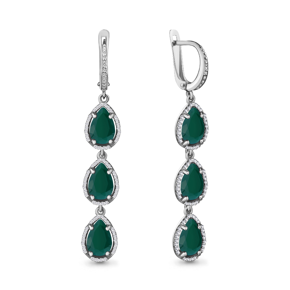 4428909А Серьги из Серебра с агатами, фианитами