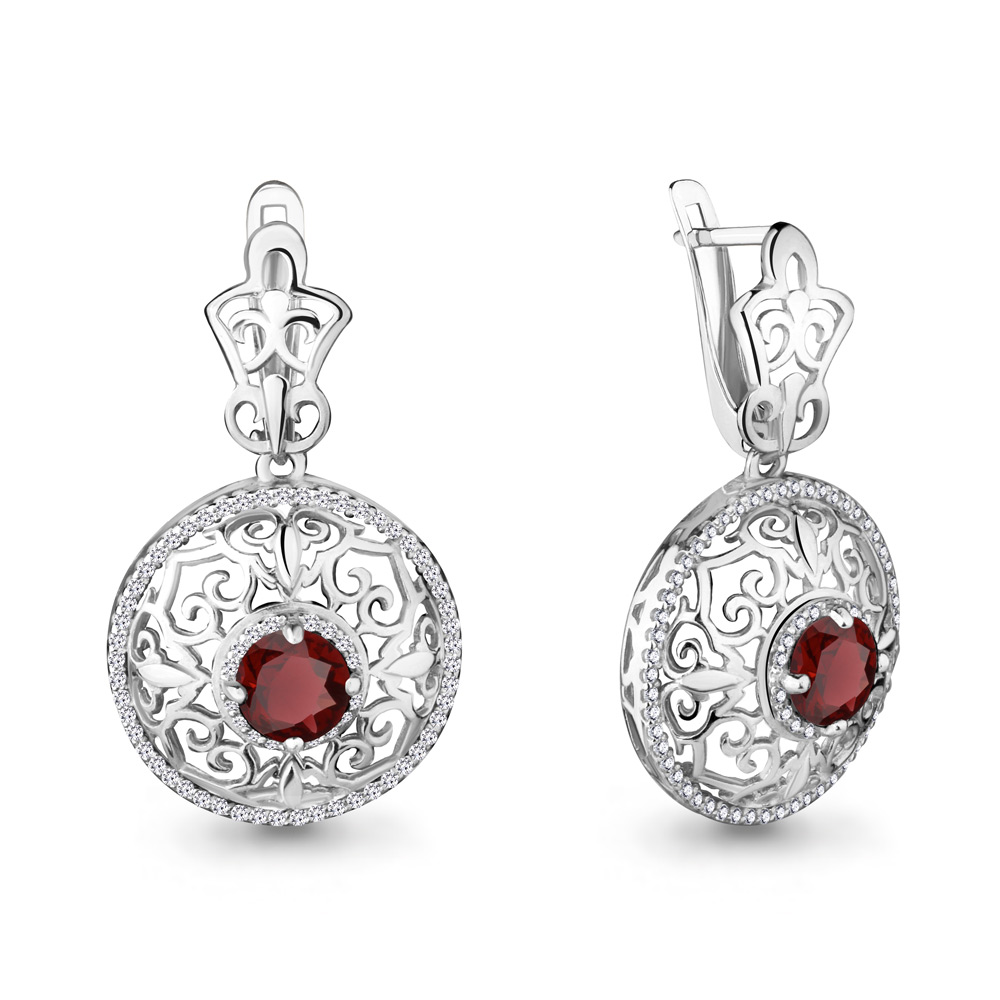 4429103А Серьги из Серебра с гранатами, фианитами