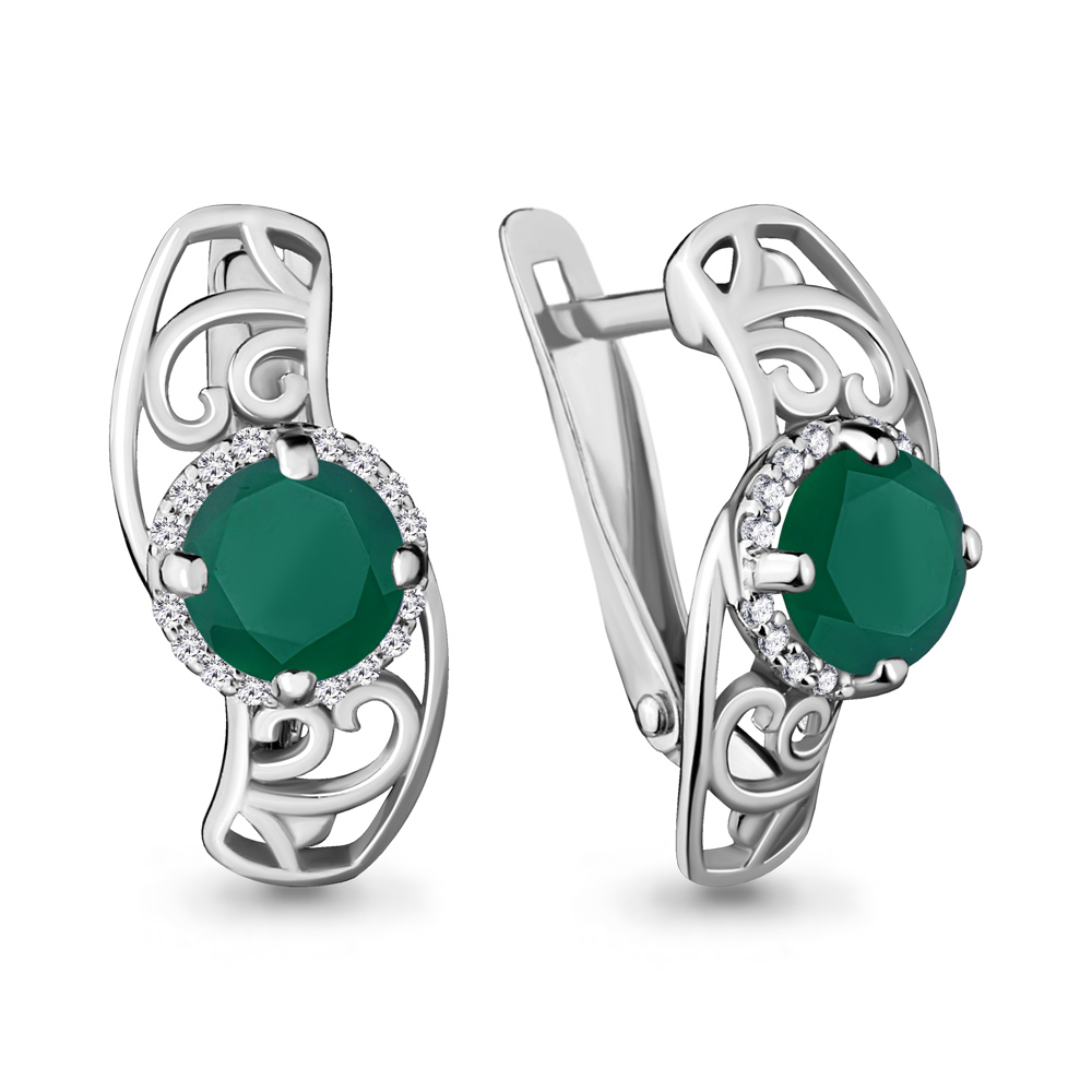 4429209А Серьги из Серебра с агатами, фианитами
