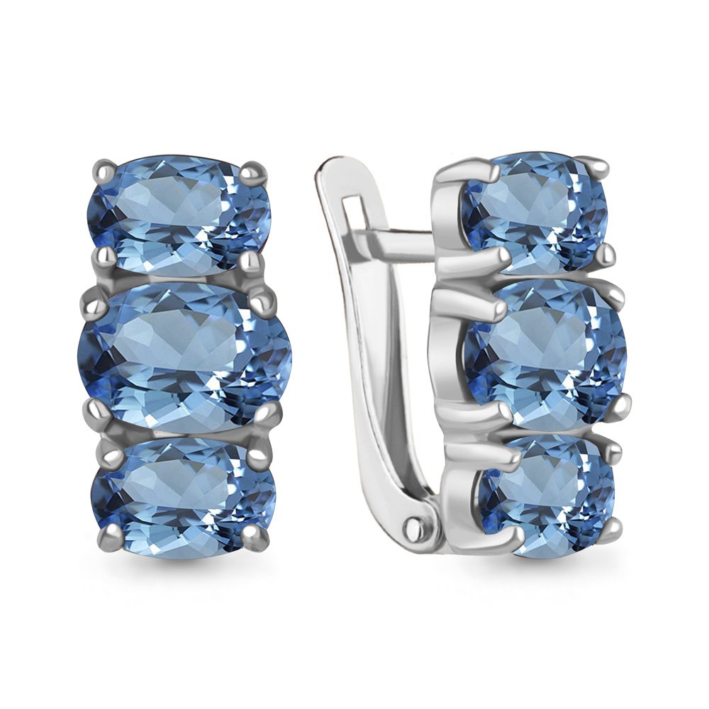 4429505 Серьги из Серебра с топазами свисс блю