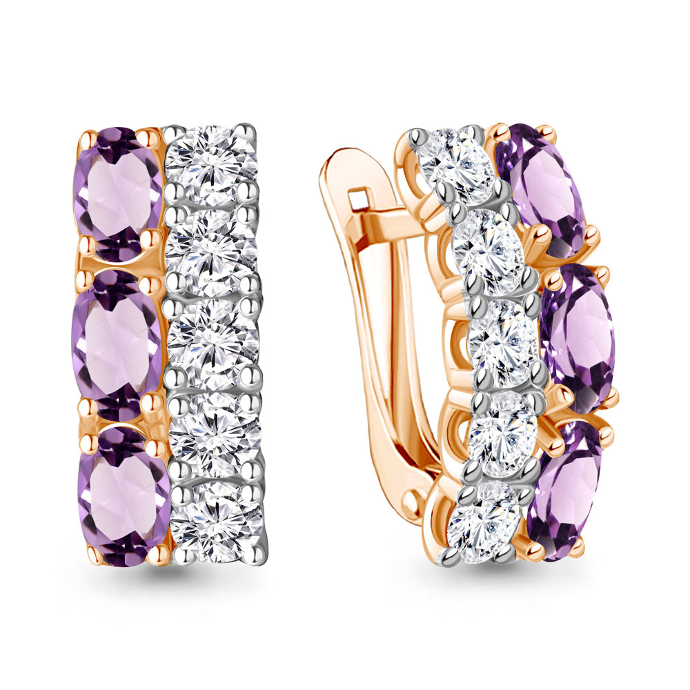 4429604А Серьги из Золота с аметистами, фианитами